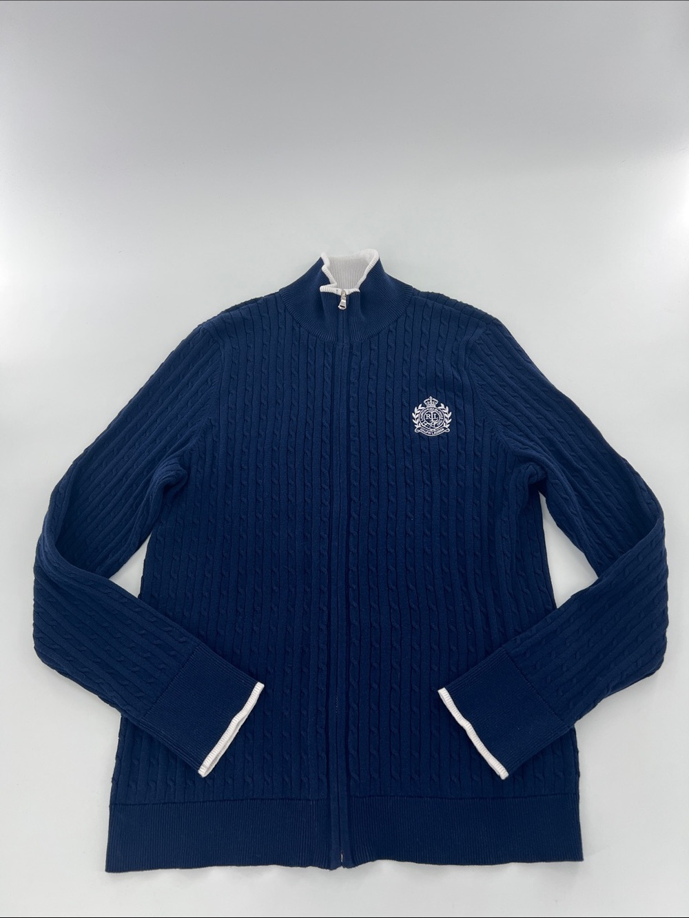 Lauren Ralph Lauren half-knit full-zip sweater embroidered heritage Preppy - Picture 2 of 10